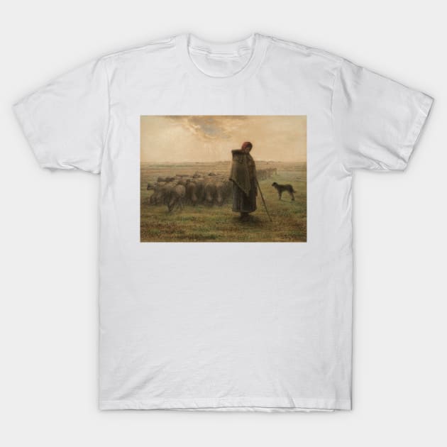 Shepherdess and Her Flock by Jean-Francois Millet T-Shirt by Classic Art Stall